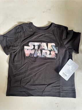 Disney Black Star Wars Logo Tee with Galaxy Print